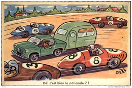 HUMOUR ILLUSTRATEUR BOZZ - HÉ C'EST BIEN LA NATIONALE 7 - VOITURE DE COURSE CARAVANE - Hamm