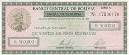 BILLETE DE BOLIVIA DE 500000 PESOS BOLIVIANOS DEL AÑO 1984 CALIDAD EBC (XF) (BANKNOTE) - Bolivia