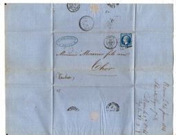 TB 3330 - 1866 - LAC - Lettre De Mrs LHUINTRE - LEGRAS Fils à ROUEN Pour Mr MOURIER Fils à THOR Cachet Perlé - 1849-1876: Klassik