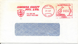 Australia Air Mail Cover With Meter Cancel Ascot Vale 21-1-1987 (Anchor Crest Pty. LTD.) The Flap On The Backside Of The - Storia Postale