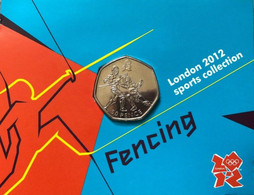 GRAN BRETAÑA  50 Pence  50p 2011 2012 Olympic Series BU On Royal Mint Cards (B1)  FENCING - 50 Pence