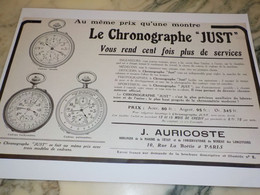 ANCIENNE PUBLICITE LE CHRONOGRAPHE JUST 1912 - Autres & Non Classés