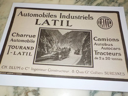 ANCIENNE PUBLICITE AUTOMOBILES INDUSTRIELS LATIL 1919 - Camion