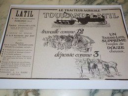 ANCIENNE PUBLICITE TRACTEUR AGRICOLE TOURAND  LATIL 1920 - Camions