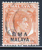 Malaya British Military Administration 1945 George V Single 2c Stamp Overprinted BMA In Fine Used Condition. - Malaya (British Military Administration)