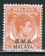 Malaya British Military Administration 1945 George V Single 2c Stamp Overprinted BMA In Fine Used Condition. - Malaya (British Military Administration)