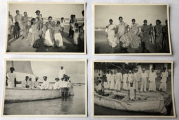 4 Photographie Ancienne INDE ? Nombreux Personnages Près De La Mer Barque - Asia