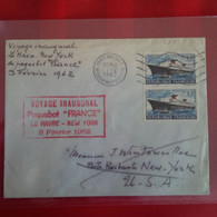 LETTRE PARIS POUR NEW YORK VOYAGE INAUGURAL LE HAVRE NEW YORK PAQUEBOT FRANCE 1962 POSTE RESTANTE - Briefe U. Dokumente