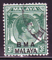 Malaya British Military Administration 1945 George V Single 3c Stamp Overprinted BMA In Fine Used Condition. - Malaya (British Military Administration)