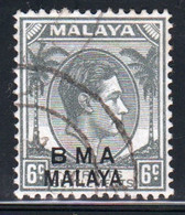 Malaya British Military Administration 1945 George V Single 6c Stamp Overprinted BMA In Fine Used Condition. - Malaya (British Military Administration)