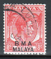 Malaya British Military Administration 1945 George V Single 8c Stamp Overprinted BMA In Fine Used Condition. - Malaya (British Military Administration)