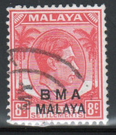 Malaya British Military Administration 1945 George V Single 8c Stamp Overprinted BMA In Fine Used Condition. - Malaya (British Military Administration)