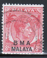 Malaya British Military Administration 1945 George V Single 8c Stamp Overprinted BMA In Fine Used Condition. - Malaya (British Military Administration)