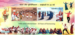 India 2022 Indien Inde Turkmenistan 30 Years Music Dance Musical Instruments Miniature Sheet - Neufs