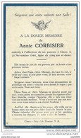 CINEY ..-- Mademoiselle  Annie CORBISIER , Née En 1938 , Décédée Le 21 Novembre 1944 . - Ciney