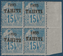 France Colonies TAHITI N°24* Bloc De 4 BDFeuille Très Frais Superbe ! Signé CALVES & SCHELLER - Unused Stamps