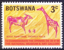 Botswana 1968 MNH, Art, Cave Paintings, Rock Painting, Giraffe & Eland Animals - Engravings