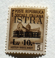 ITALIA, OCCUPAZIONE JUGOSLAVIA ISTRIA, 10 LIRE SU CENT 5, MNH** - Jugoslawische Bes.: Istrien