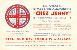 PARIS  -  Carte De Visite De La Vraie Brasserie Alsacienne " CHEZ JENNY " 39 Boulevard Du Temple - Voir Description - Distrito: 04
