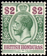 British Honduras 1913 KGV Mult Crown CA $2 Purple And Green  Lightly Hinged Mint - British Honduras (...-1970)