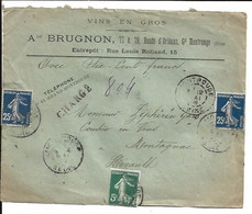 BRUGNON - MONTROUGE A MONTAGNAC -    3 TIMBRES SEMEUSE - 1877-1920: Periodo Semi Moderno