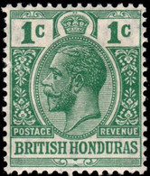 British Honduras 1921 KGV Mult Script CA 1c Green  Lightly Hinged Mint - British Honduras (...-1970)
