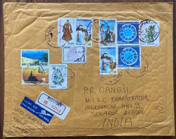 TURKEY,2006,AIR MAIL USED COVER TO INDIA,11 STAMPS,FLOWER,PLANT,EUROPA,SNOW,MOUNTAIN,SHIP,MOSQUE CULTURE,COSTUME,ZODIAC - Poste Aérienne