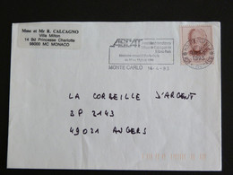 LETTRE MONACO AVEC YT 1780 RAINIER III - FLAMME ASCAT ASSOCIATION EDITEURS CATALOGUES TIMBRES POSTE 1993 - Lettres & Documents