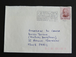 LETTRE MONACO AVEC YT 2055 RAINIER III - FLAMME SANCTUAIRE DE NOTRE DAME DE LAGHET - Covers & Documents