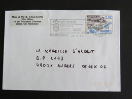 LETTRE MONACO AVEC YT 1814 50e GRAND PRIX AUTOMOBILE FORMULE 1 - FLAMME PRINTEMPS DES ARTSQ 1992 - Briefe U. Dokumente