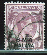 Malaya British Military Administration 1945 George V Single 10c Stamp Overprinted BMA In Fine Used Condition. - Malaya (British Military Administration)