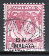 Malaya British Military Administration 1945 George V Single 10c Stamp Overprinted BMA In Fine Used Condition. - Malaya (British Military Administration)