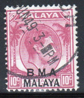 Malaya British Military Administration 1945 George V Single 10c Stamp Overprinted BMA In Fine Used Condition. - Malaya (British Military Administration)