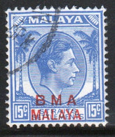 Malaya British Military Administration 1945 George V Single 15c Stamp Overprinted BMA In Fine Used Condition. - Malaya (British Military Administration)