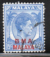 Malaya British Military Administration 1945 George V Single 15c Stamp Overprinted BMA In Fine Used Condition. - Malaya (British Military Administration)