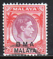 Malaya British Military Administration 1945 George V 25c Stamp Overprinted BMA In Fine Used Condition. - Malaya (British Military Administration)