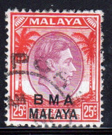 Malaya British Military Administration 1945 George V 25c Stamp Overprinted BMA In Fine Used Condition. - Malaya (British Military Administration)