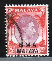 Malaya British Military Administration 1945 George V 25c Stamp Overprinted BMA In Fine Used Condition. - Malaya (British Military Administration)