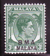 Malaya British Military Administration 1945 George V Single 3c Stamp Overprinted BMA In Mounted Mint Condition. - Malaya (British Military Administration)