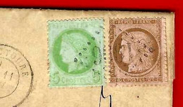 1873 LAC Huissier Lectoure 5 C. Vert Et 10 C.Brun Rose Pour Marsolan  Gers - 1849-1876: Période Classique