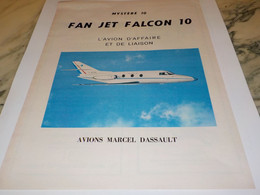 ANCIENNE PUBLICITE AVION  FAN JET FALCON 10 1971 - Publicités