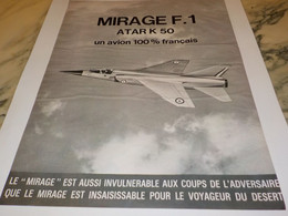 ANCIENNE PUBLICITE AVION  MIRAGE  F1  1970 - Pubblicità