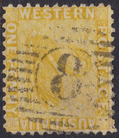 Western Australia 1d Yellow Swan 12 Bar Number 8 - FREMANTLE Perf. 12 Wmk. CA - Used Stamps