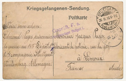 Carte Prisonnier Français - Camp De Stuttgart - 26/2/1916 - Griffe De Censure Geprüft F.a. Gefangenenlager Stuttgart I. - Guerre De 1914-18