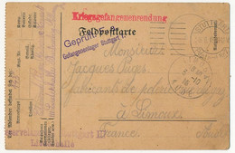 Carte Prisonnier Français - Camp De Stuttgart - Oct 1916 - Griffe De Censure Geprüft F.a. Gefangenenlager Stuttgart I. - Oorlog 1914-18