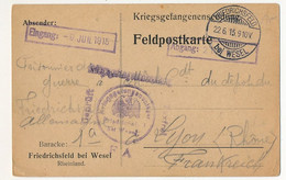 Carte Prisonnier Français - Camp De Friedrichsfeld Bei Wesel - 22/6/1915 - Cachets De Censure - 1. Weltkrieg 1914-1918