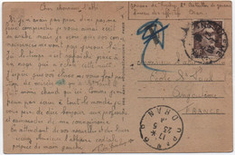 Marianne GANDON Non Valable / Carte D'ORAN Algérie 1946 Taxe Demandée, Timbre Oblitéré Arrivée Angoulême Taxe Annulée ! - 1877-1920: Semi-moderne Periode