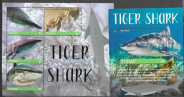TUVALU, 2021, MNH, MARINE LIFE, SHARKS, TIGER SHARK,  SHEETLET +S/SHEET - Fishes