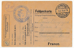 Carte Prisonnier Français - Camp De Darmstadt - 4/11/1915 - Cachet De Censure - Guerre De 1914-18