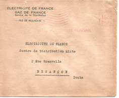 France Enveloppe -Electricité Et Gaz De France (File De Mulhouse) Avec EMA 1950 - Usines & Industries